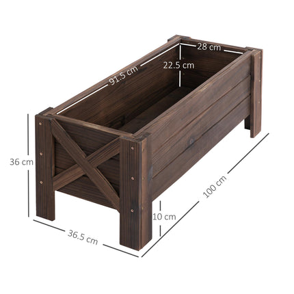 58L Raised Garden Bed Planter 100x36.5x36 cm Fir Wood Outdoor Patio - Carbonized Color