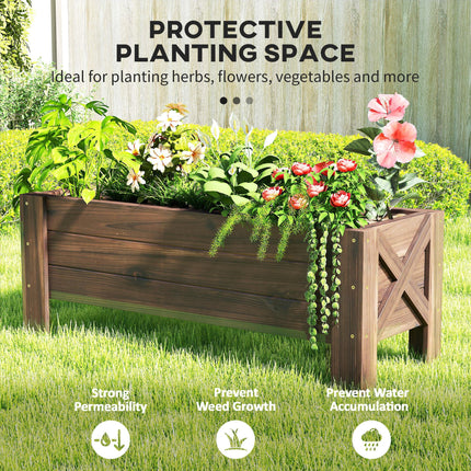 58L Raised Garden Bed Planter 100x36.5x36 cm Fir Wood Outdoor Patio - Carbonized Color