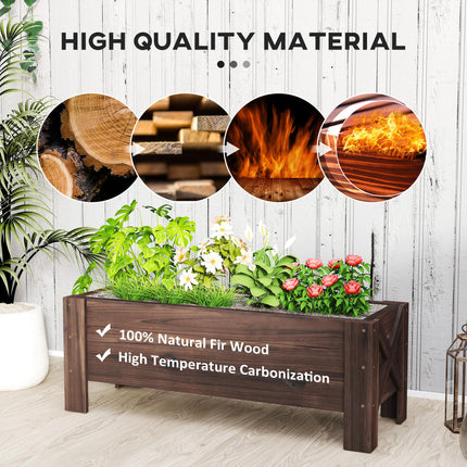 58L Raised Garden Bed Planter 100x36.5x36 cm Fir Wood Outdoor Patio - Carbonized Color