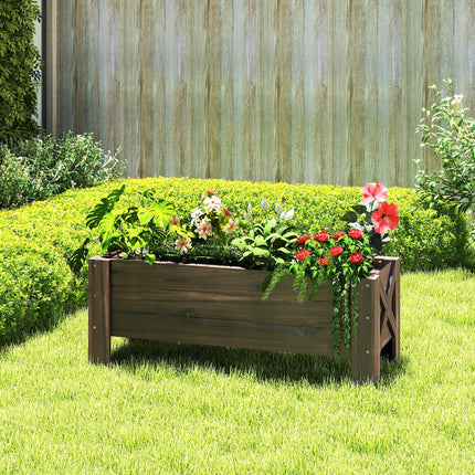 58L Raised Garden Bed Planter 100x36.5x36 cm Fir Wood Outdoor Patio - Carbonized Color