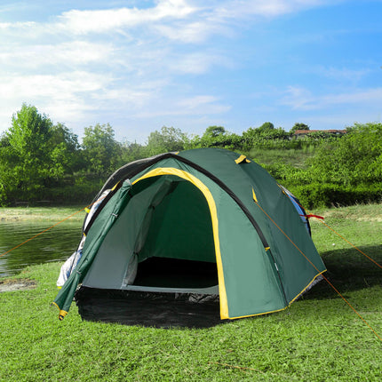 Waterproof 2 Person Dome Camping Tent with Large Windows - Green and Yellow