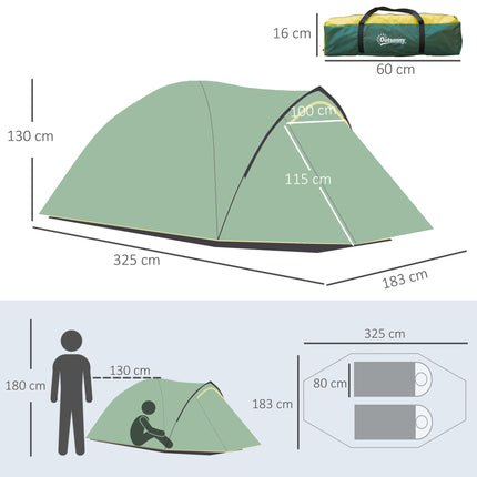 Waterproof 2 Person Dome Camping Tent with Large Windows - Green and Yellow