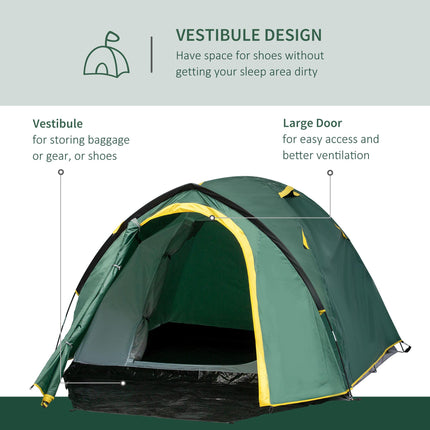 Waterproof 2 Person Dome Camping Tent with Large Windows - Green and Yellow