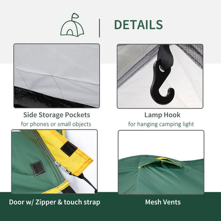 Waterproof 2 Person Dome Camping Tent with Large Windows - Green and Yellow