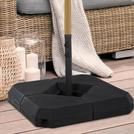4PC Fillable Parasol Base with Steel Cross Garden Umbrella Stand 48mm - Black