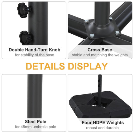 4PC Fillable Parasol Base with Steel Cross Garden Umbrella Stand 48mm - Black