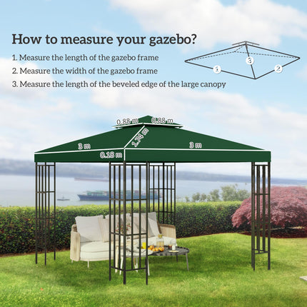 3 x 3 Metre Replacement Gazebo Canopy Double Tier UV Resistant - Dark Green