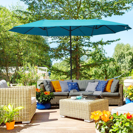 4.6m Double-Sided Patio Parasol Sun Umbrella - Blue