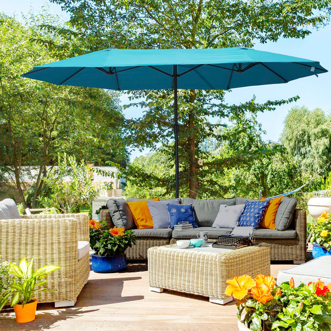4.6m Double-Sided Patio Parasol Sun Umbrella - Blue