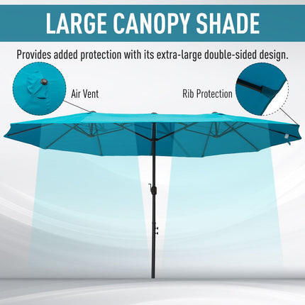 4.6m Double-Sided Patio Parasol Sun Umbrella - Blue
