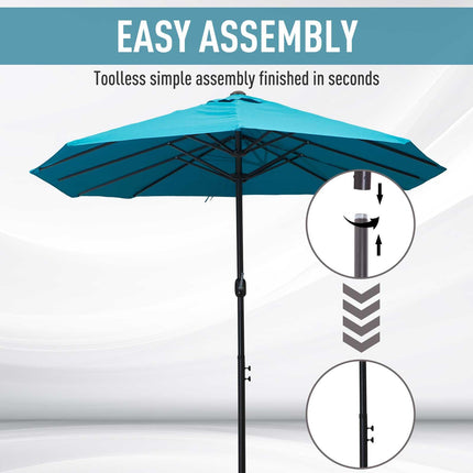 4.6m Double-Sided Patio Parasol Sun Umbrella - Blue