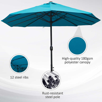 4.6m Double-Sided Patio Parasol Sun Umbrella - Blue
