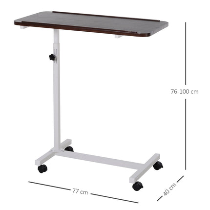 Adjustable Portable Overbed and Chair Laptop Table with Lockable Castors and Wooden Top - Brown