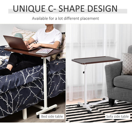 Adjustable Portable Overbed and Chair Laptop Table with Lockable Castors and Wooden Top - Brown
