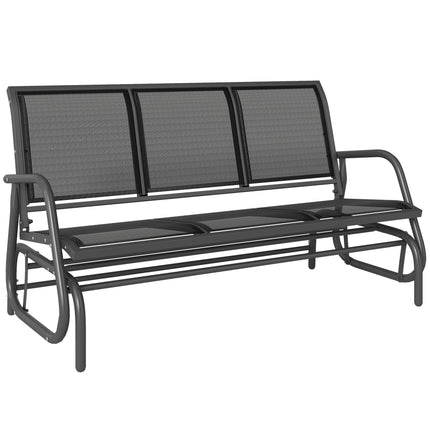 3-Seat Metal Frame Glider Rocking Chair Garden Bench Patio Furniture - Black