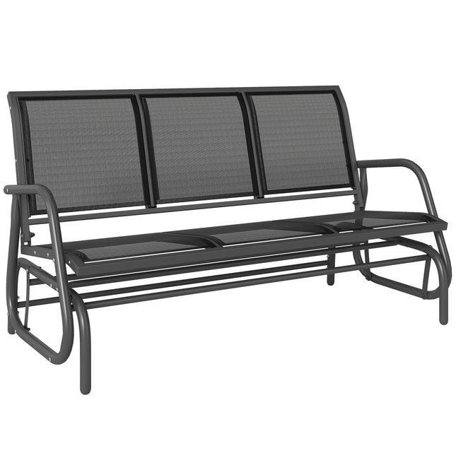 3-Seat Metal Frame Glider Rocking Chair Garden Bench Patio Furniture - Black