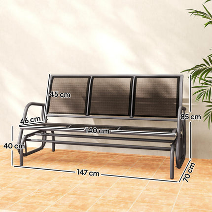 3-Seat Metal Frame Glider Rocking Chair Garden Bench Patio Furniture - Black