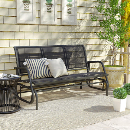 3-Seat Metal Frame Glider Rocking Chair Garden Bench Patio Furniture - Black
