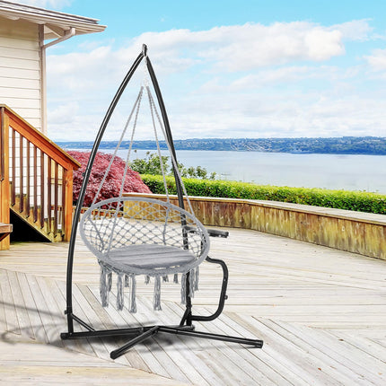 Heavy Duty Metal Hammock Chair Stand with Stable X-Base and Side Table - Black