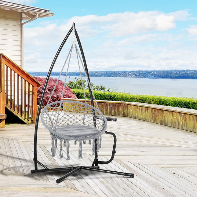 Heavy Duty Metal Hammock Chair Stand with Stable X-Base and Side Table - Black