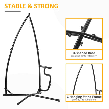 Heavy Duty Metal Hammock Chair Stand with Stable X-Base and Side Table - Black