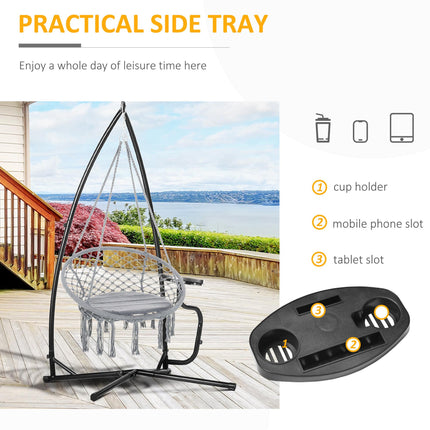 Heavy Duty Metal Hammock Chair Stand with Stable X-Base and Side Table - Black