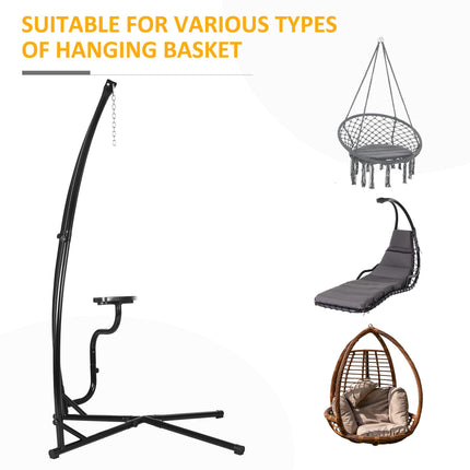 Heavy Duty Metal Hammock Chair Stand with Stable X-Base and Side Table - Black
