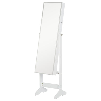 Standing Jewelry Cabinet with Lockable Full-Length Mirror and Storage Organizer - White