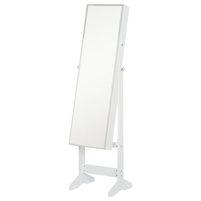 Standing Jewelry Cabinet with Lockable Full-Length Mirror and Storage Organizer - White