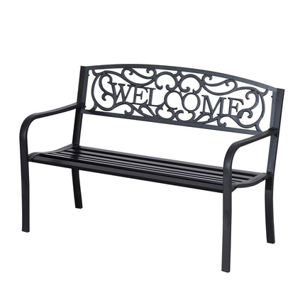 2 Seater Metal Garden Bench Patio Porch Chair - Black