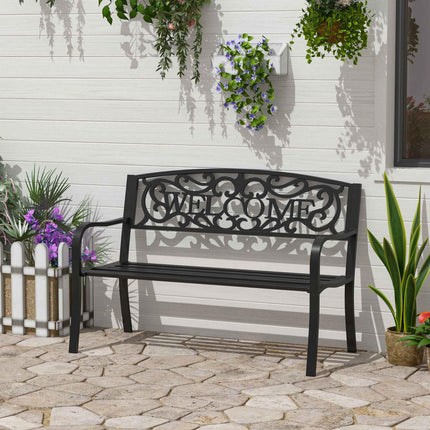 2 Seater Metal Garden Bench Patio Porch Chair - Black
