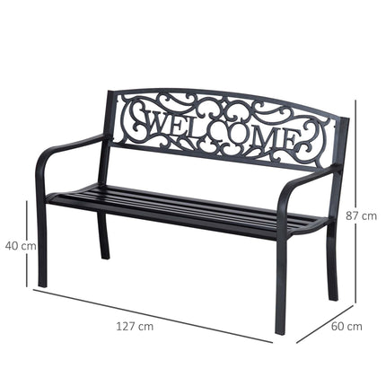 2 Seater Metal Garden Bench Patio Porch Chair - Black