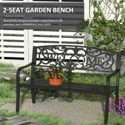 2 Seater Metal Garden Bench Patio Porch Chair - Black