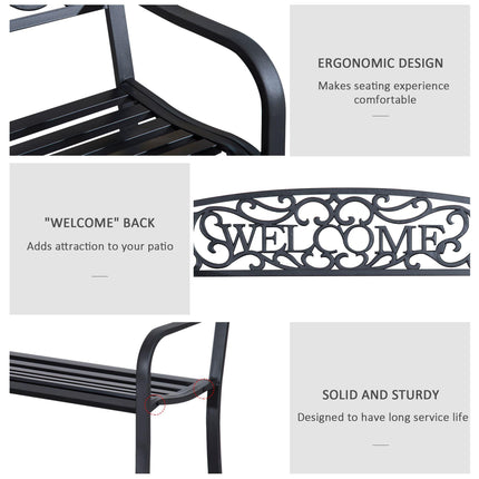 2 Seater Metal Garden Bench Patio Porch Chair - Black