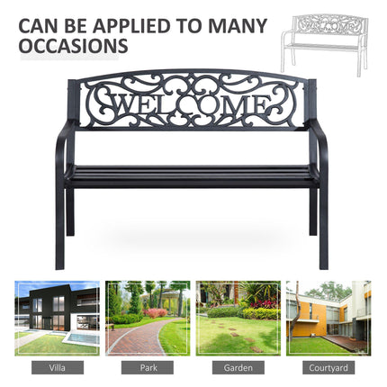 2 Seater Metal Garden Bench Patio Porch Chair - Black