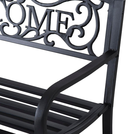 2 Seater Metal Garden Bench Patio Porch Chair - Black