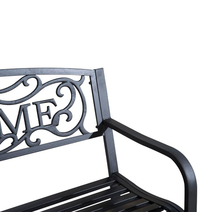 2 Seater Metal Garden Bench Patio Porch Chair - Black
