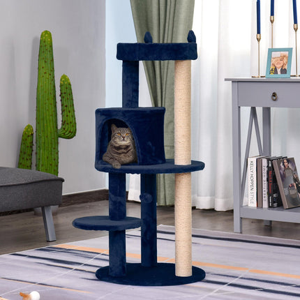 Cats 3-Tier Sisal Rope Scratching Post with Dangle Toy - Blue