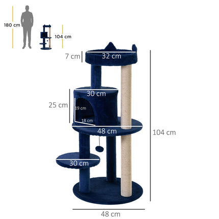Cats 3-Tier Sisal Rope Scratching Post with Dangle Toy - Blue