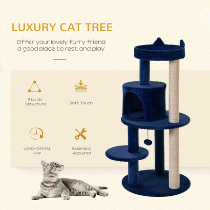 Cats 3-Tier Sisal Rope Scratching Post with Dangle Toy - Blue