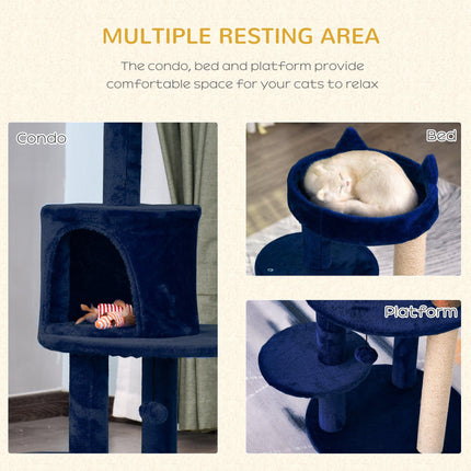 Cats 3-Tier Sisal Rope Scratching Post with Dangle Toy - Blue