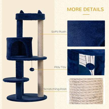 Cats 3-Tier Sisal Rope Scratching Post with Dangle Toy - Blue