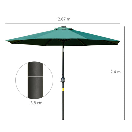 2.7m Garden Parasol with Crank Tilt and LED Lights - Green