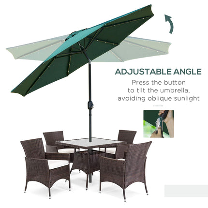 2.7m Garden Parasol with Crank Tilt and LED Lights - Green