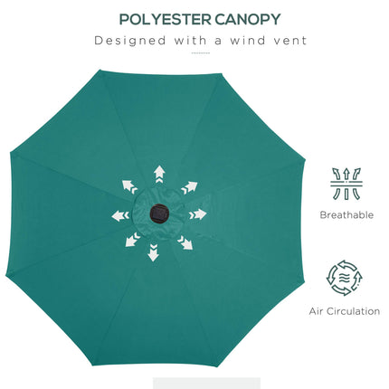 2.7m Garden Parasol with Crank Tilt and LED Lights - Green