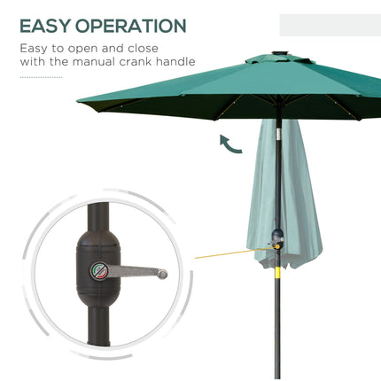 2.7m Garden Parasol with Crank Tilt and LED Lights - Green
