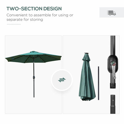2.7m Garden Parasol with Crank Tilt and LED Lights - Green