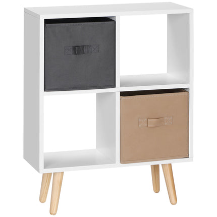 4 Cube Freestanding Storage Cabinet with 2 Fabric Drawers Handles 54.5L x 24W x 69.5H cm - White Brown Grey