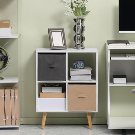 4 Cube Freestanding Storage Cabinet with 2 Fabric Drawers Handles 54.5L x 24W x 69.5H cm - White Brown Grey