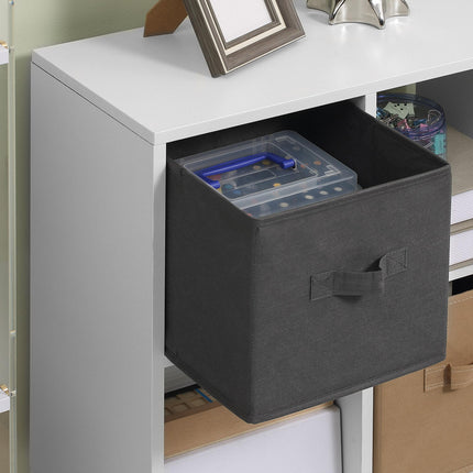 4 Cube Freestanding Storage Cabinet with 2 Fabric Drawers Handles 54.5L x 24W x 69.5H cm - White Brown Grey
